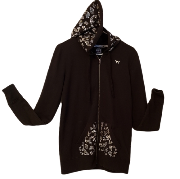 Pink VS Black Hoodie Metal Rivet Deco Size XS - Picture 3 of 5